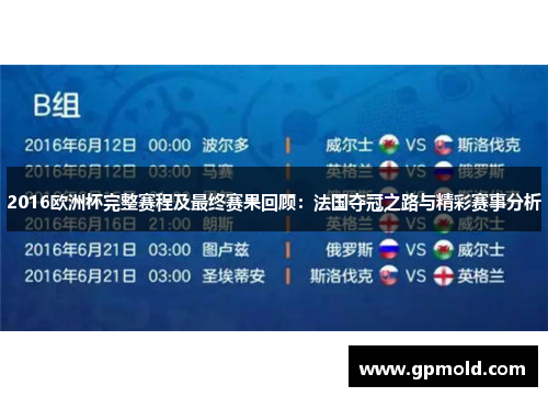 2016欧洲杯完整赛程及最终赛果回顾：法国夺冠之路与精彩赛事分析